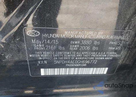 2016 Hyundai Elantra Se from USA, damaged, VIN 5NPDH4AE0GH696772